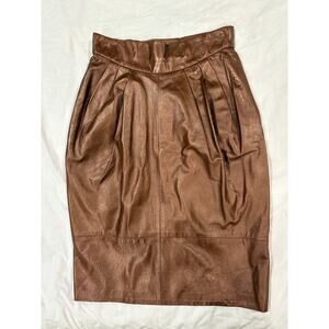 Vintage Bronze Leather Pencil Skirt Size 8